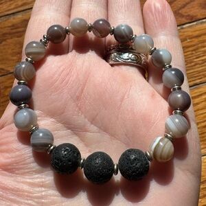 Botswana Agate Aromatherapy Lava Rock Crystal Gemstone Stretch Bracelet Energy